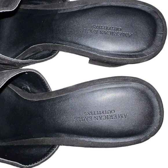 American Eagle Women Black Suede Slip On Mule Block Heel Open Toe Size‎ 9 Shoe - Picture 8 of 10